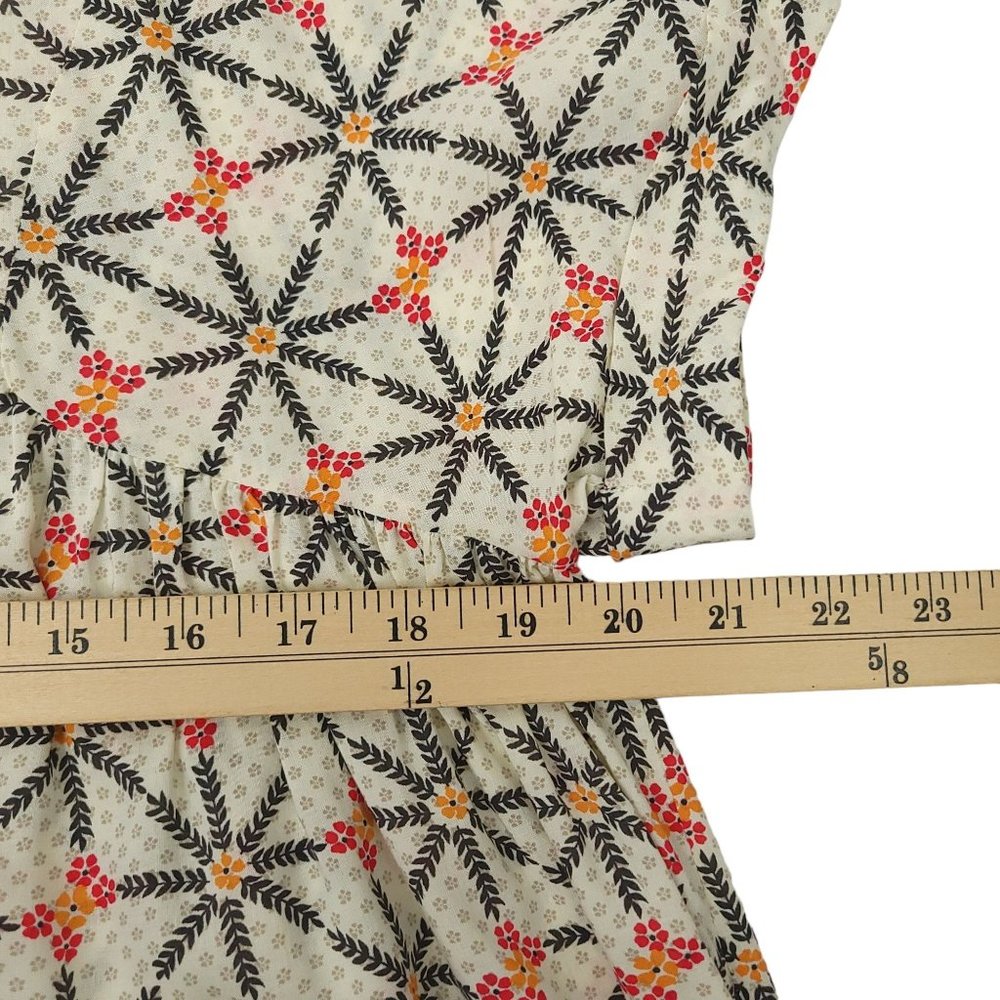 Free People Geometric Floral Tunic Trapeze Dress S High Low White Orange Boho - Picture 3 of 16